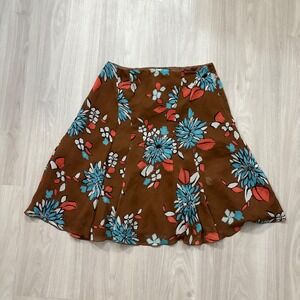 METROSTYLE Skirt Women Brown Floral Print Midi A Line Skirt Size 14